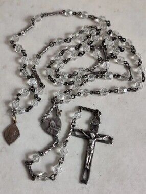 Old Sterling Silver And Crystal Rosary